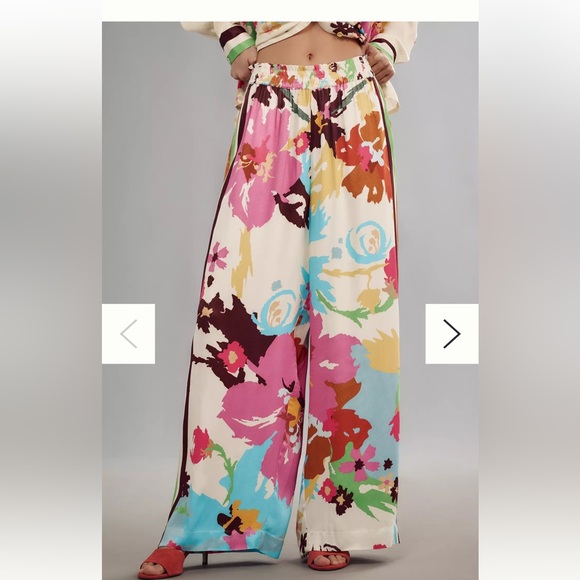 ANTHROPOLOGIE CONDITIONS APPLY FLORAL SATIN WIDE LEG (a134) - Picture 2 of 16